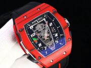 Luxury Sport Replica Richard Mille RM 40-01 Red Carbon Fiber Case Watch With Black Rubber Strap - Image 2
